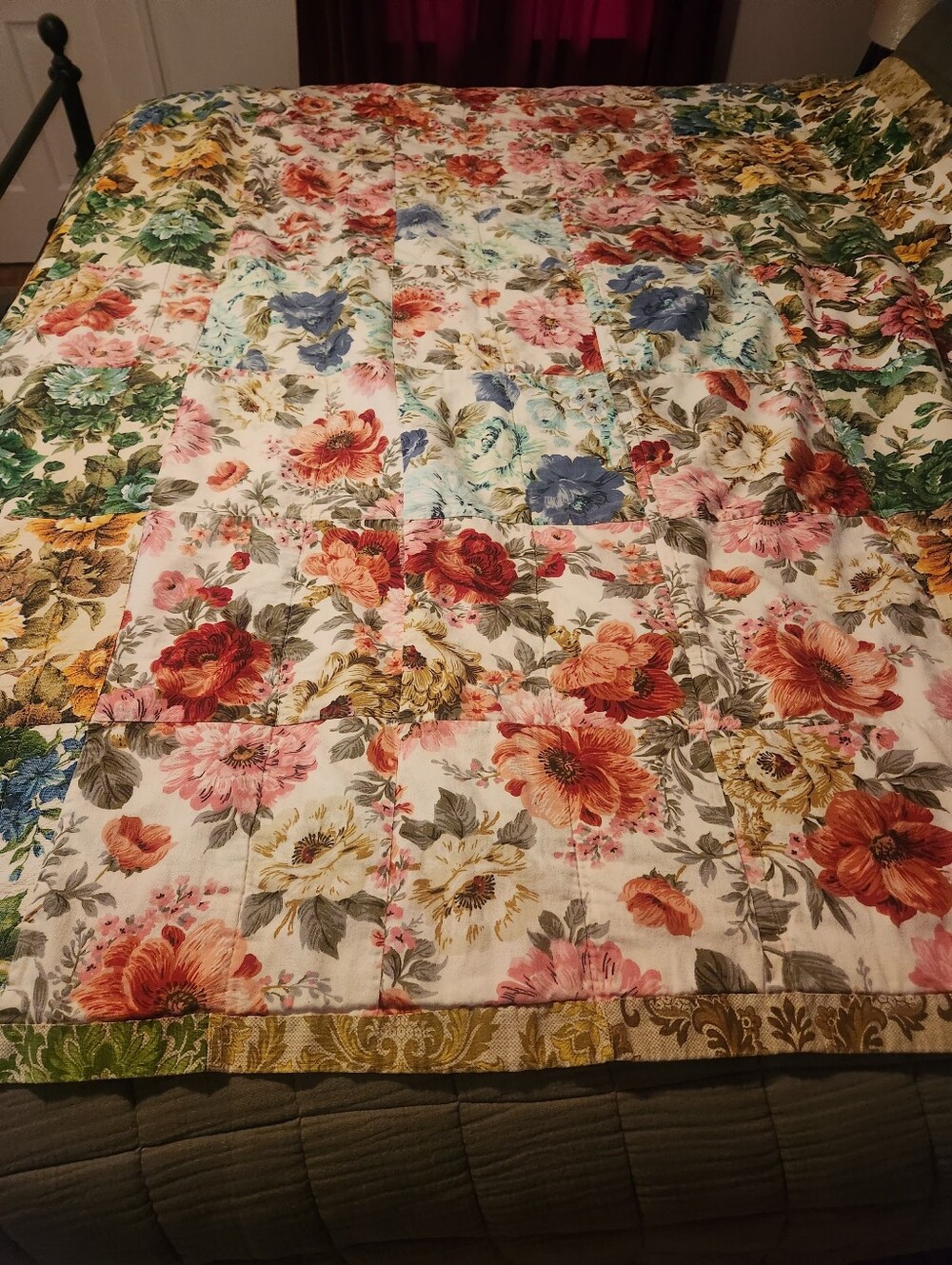 Floral Patchwork Quilted Throw Or Twin in Multi-Color Reversoble